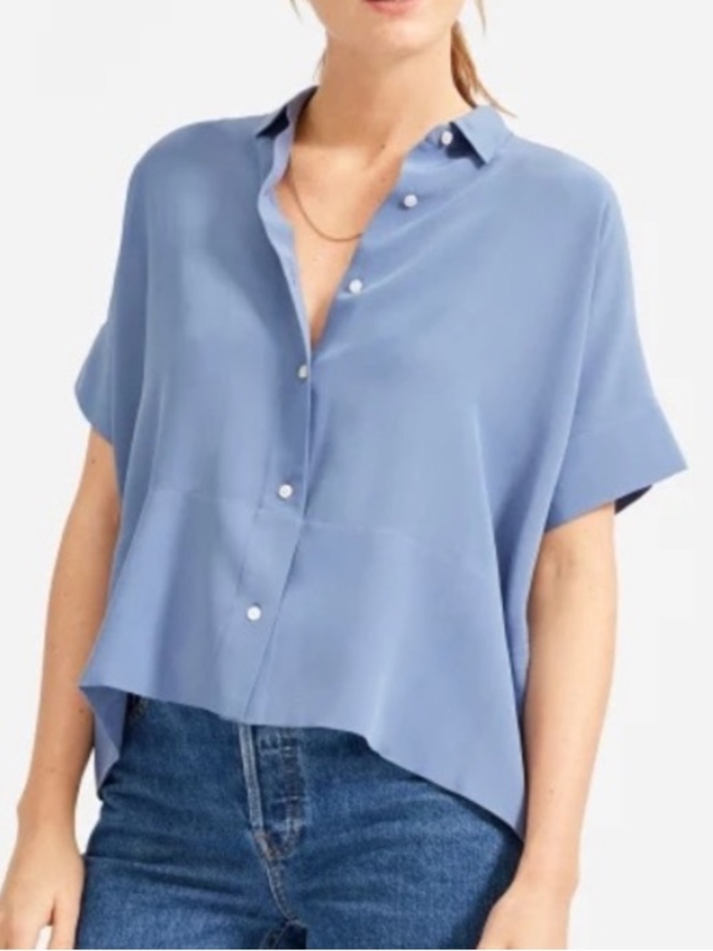 Everlane  periwinkle blue square silk blouse. Size 00